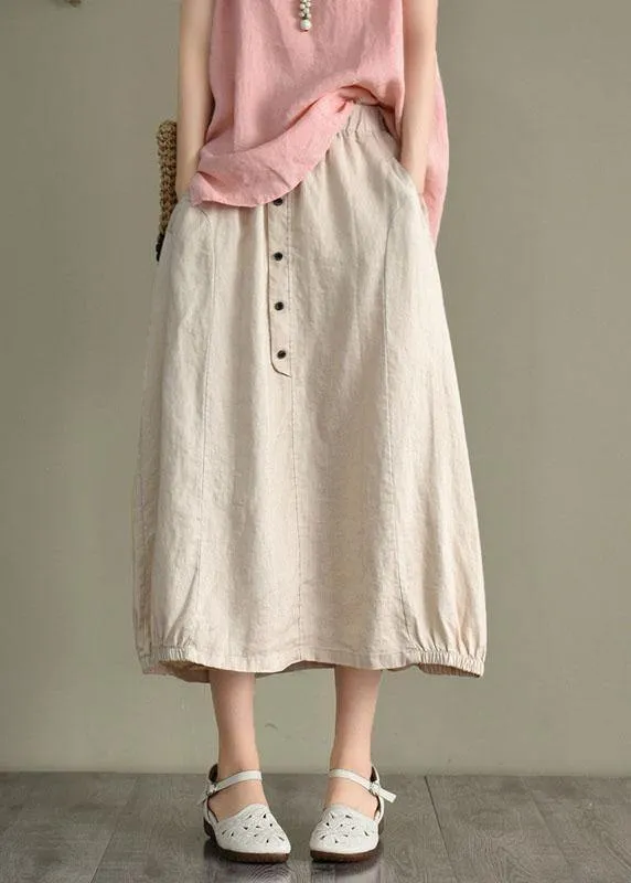 Women Khaki Elastic Waist Button Skirt