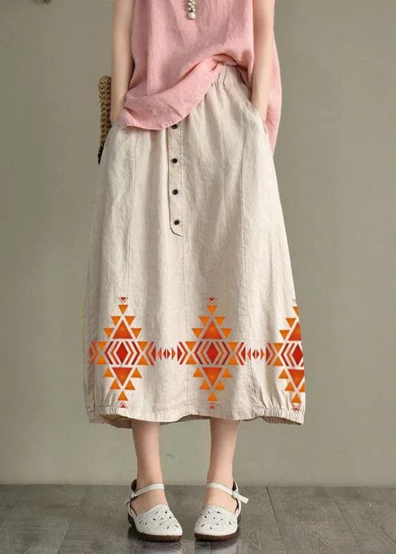Women Khaki Elastic Waist Button Skirt