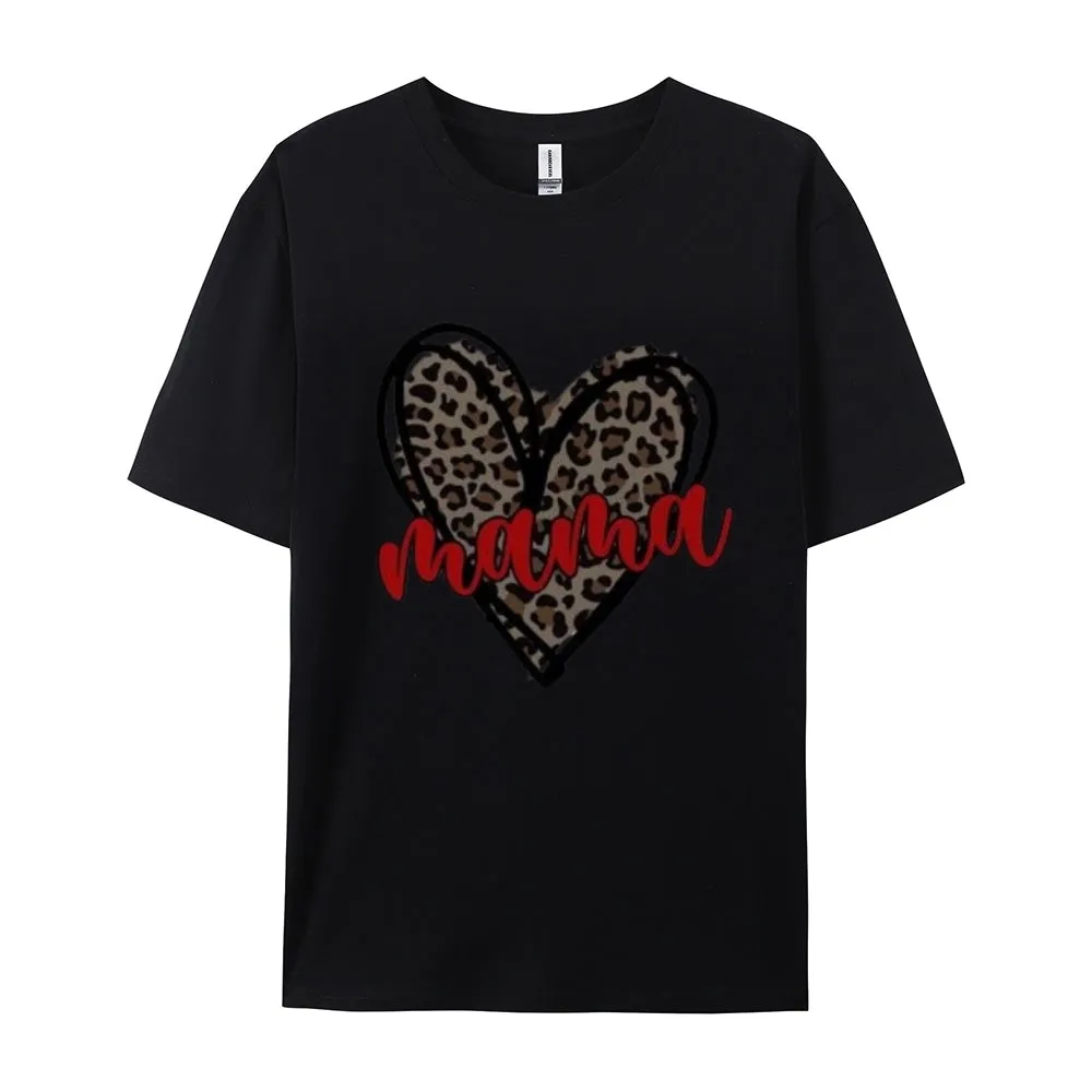 Women Love Leopard Heart Valentine's Day Print  Graphic T-shirt