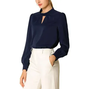 Women's Office Silk Shirt  Keyhole Neck Long Sleeve Silk Blouses