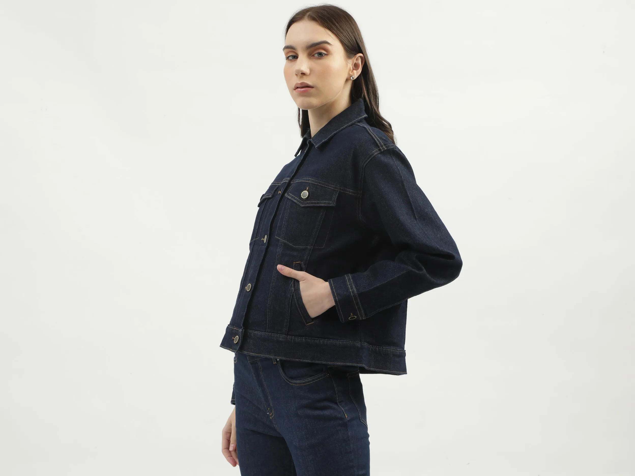 Women's Regular Fit Spread Collar Solid Jackets