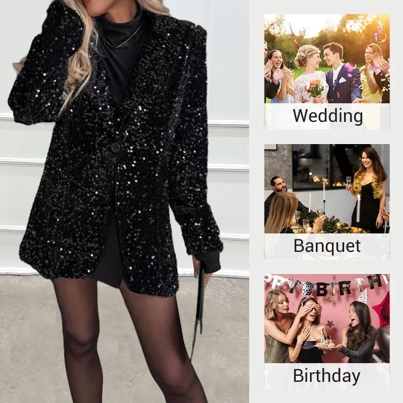 Women’s Sparkly Sequin Button Long-Sleeve Jackets