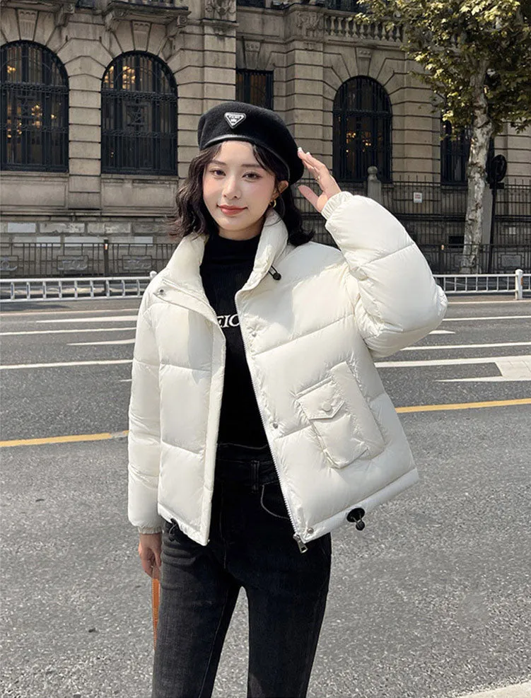 Women's Thickened Solid Zip-up Puffer Jacket