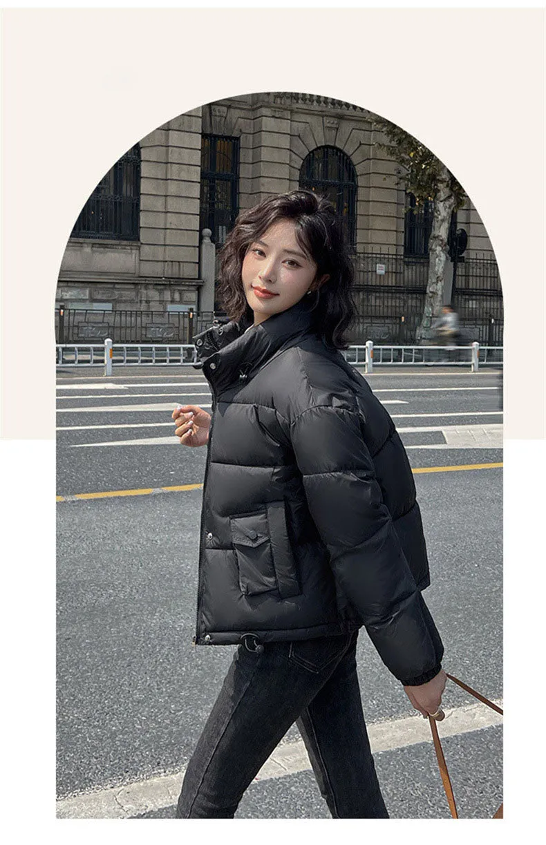 Women's Thickened Solid Zip-up Puffer Jacket
