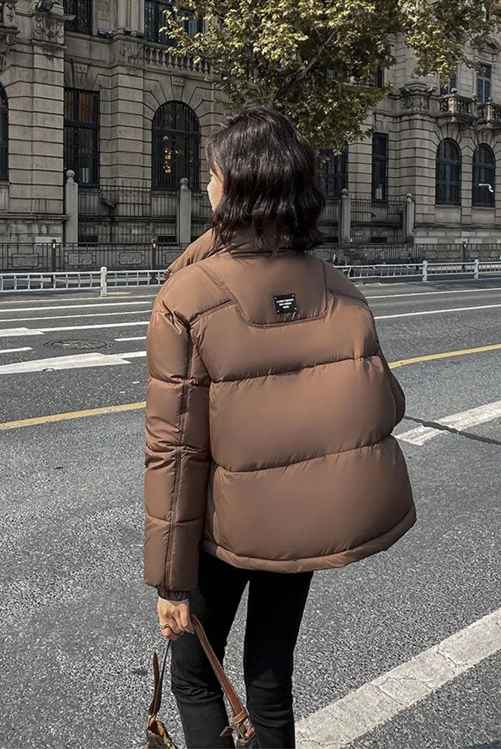Women's Thickened Solid Zip-up Puffer Jacket