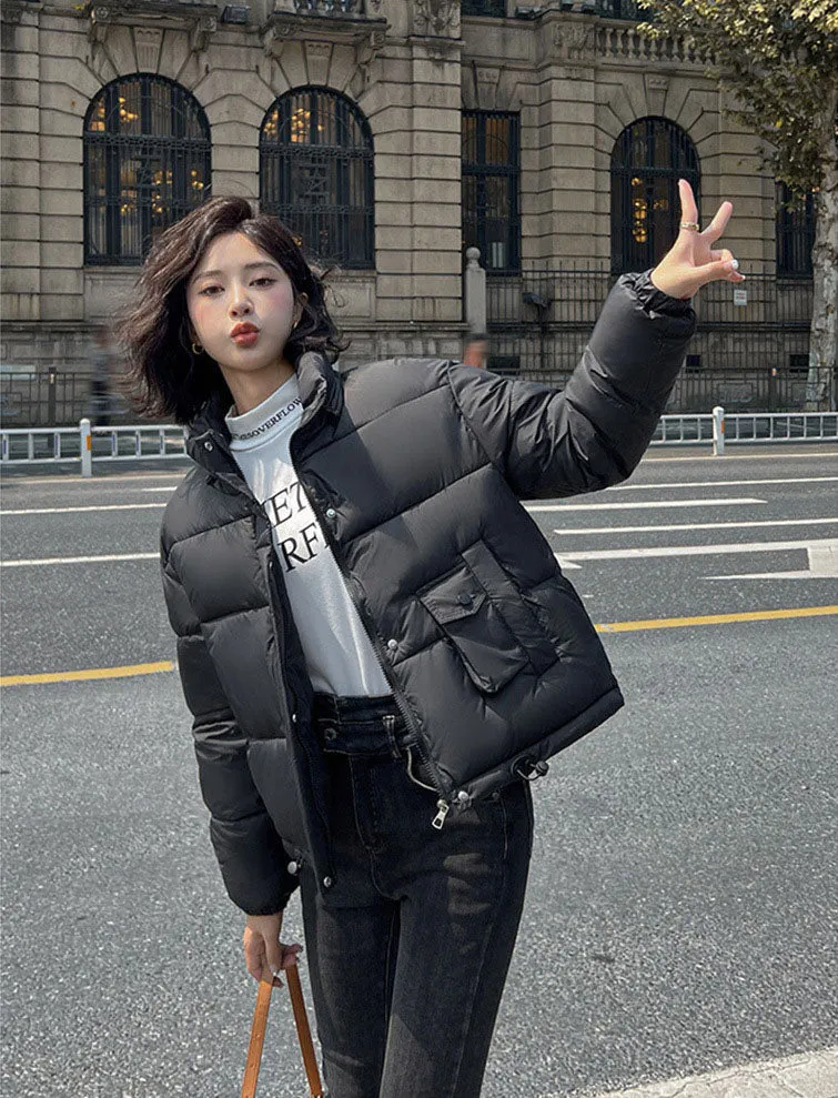 Women's Thickened Solid Zip-up Puffer Jacket