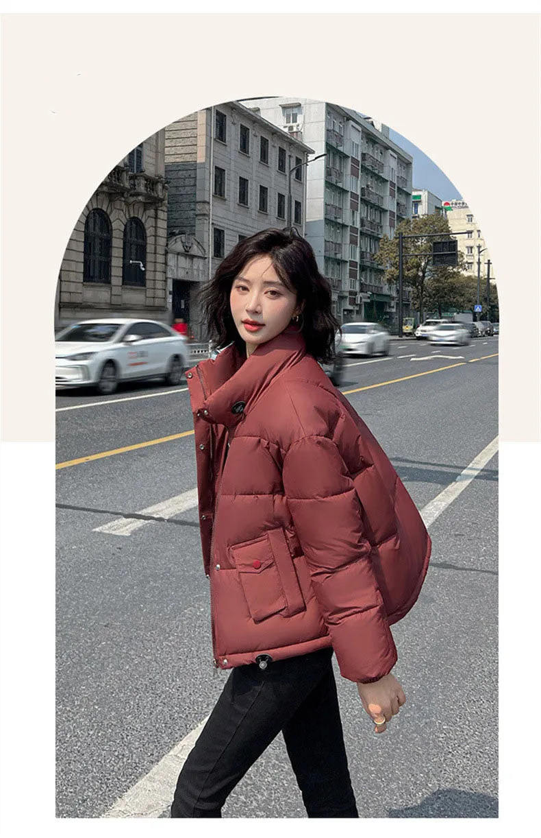 Women's Thickened Solid Zip-up Puffer Jacket