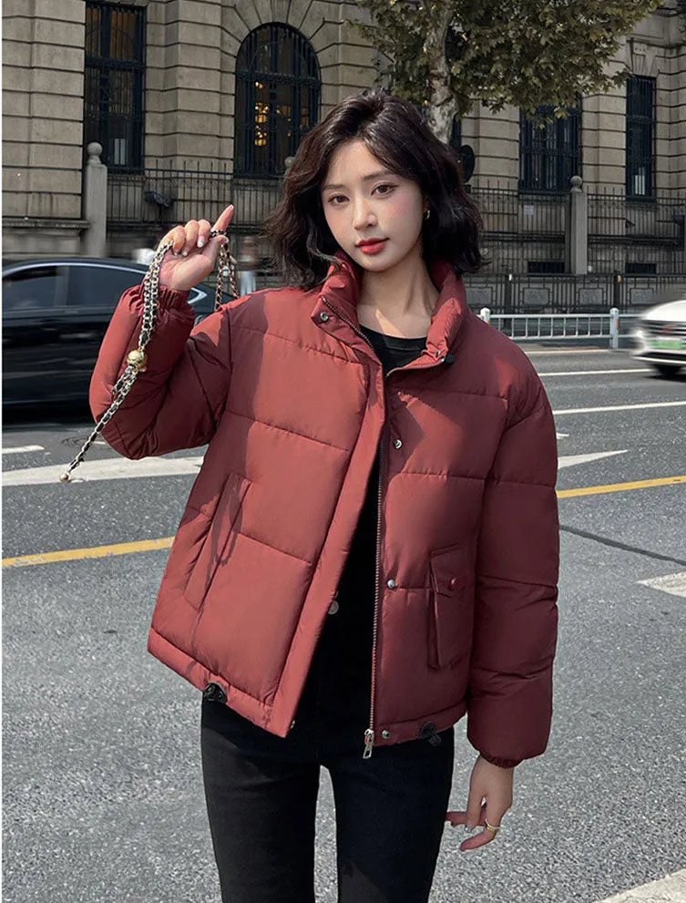 Women's Thickened Solid Zip-up Puffer Jacket