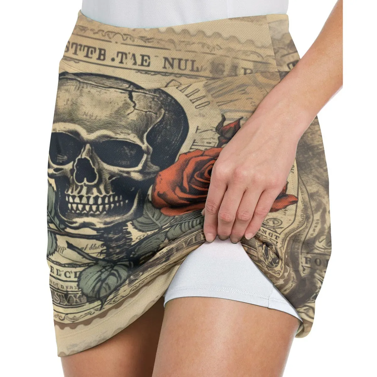 Women's Vintage Skull Middle-Waisted Skort
