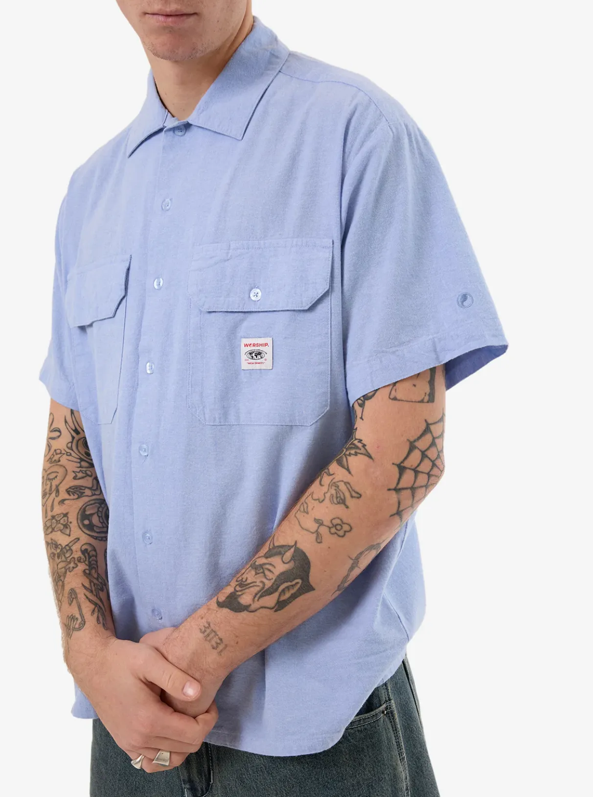 WORSHIP SUPPLIES SERVICE S/S WORK SHIRT - BLUE