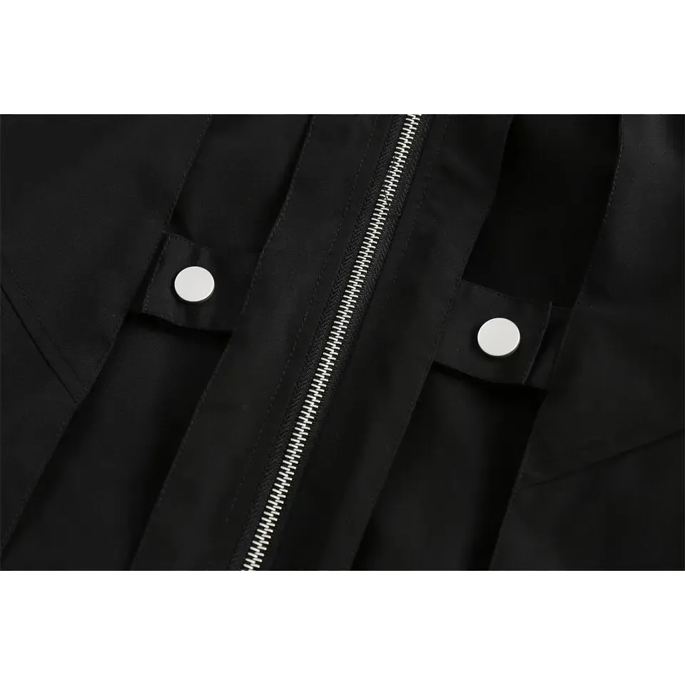 Y2K Black Zipper Denim Jacket for Versatile Streetwear Style