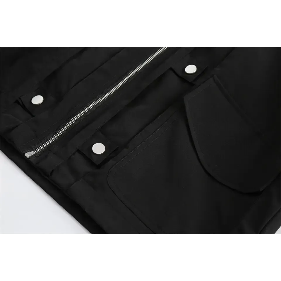 Y2K Black Zipper Denim Jacket for Versatile Streetwear Style