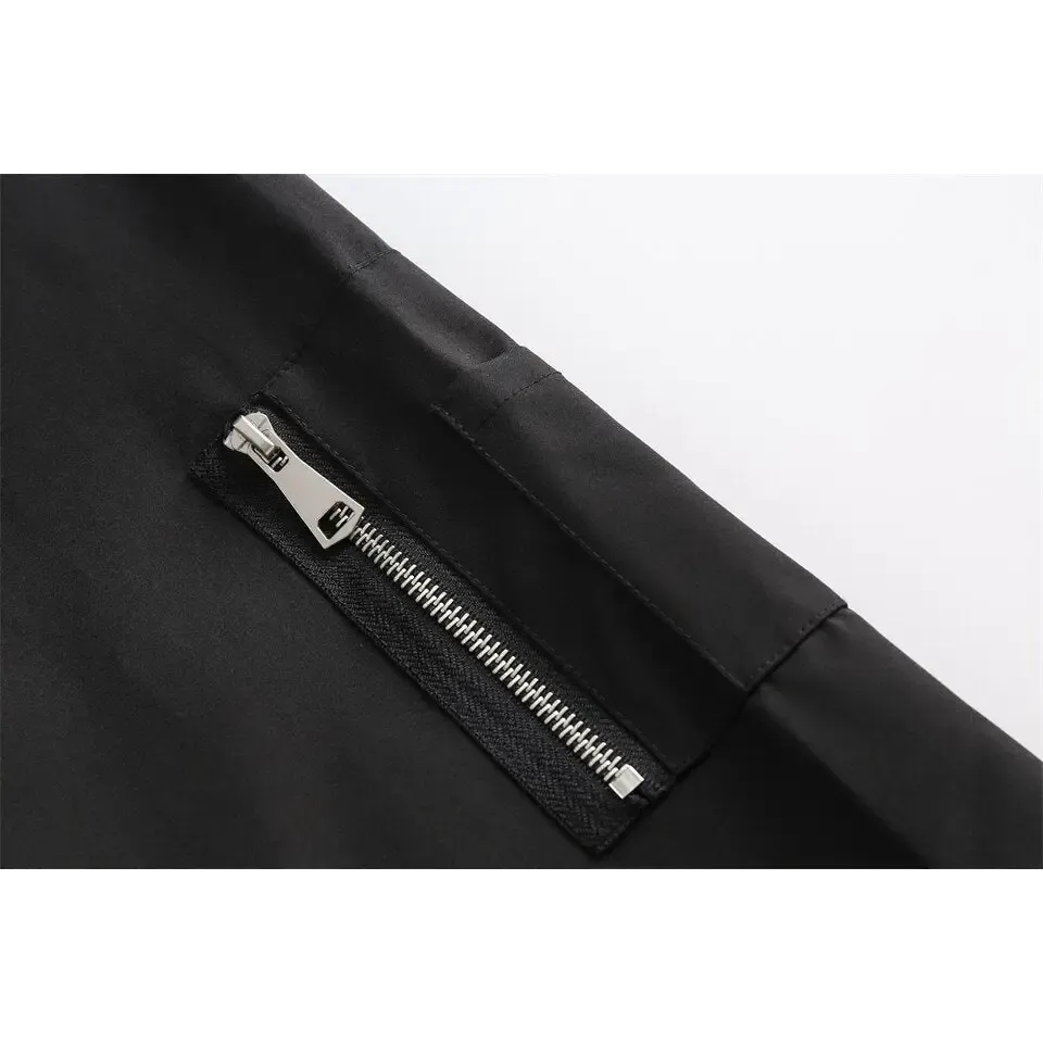 Y2K Black Zipper Denim Jacket for Versatile Streetwear Style