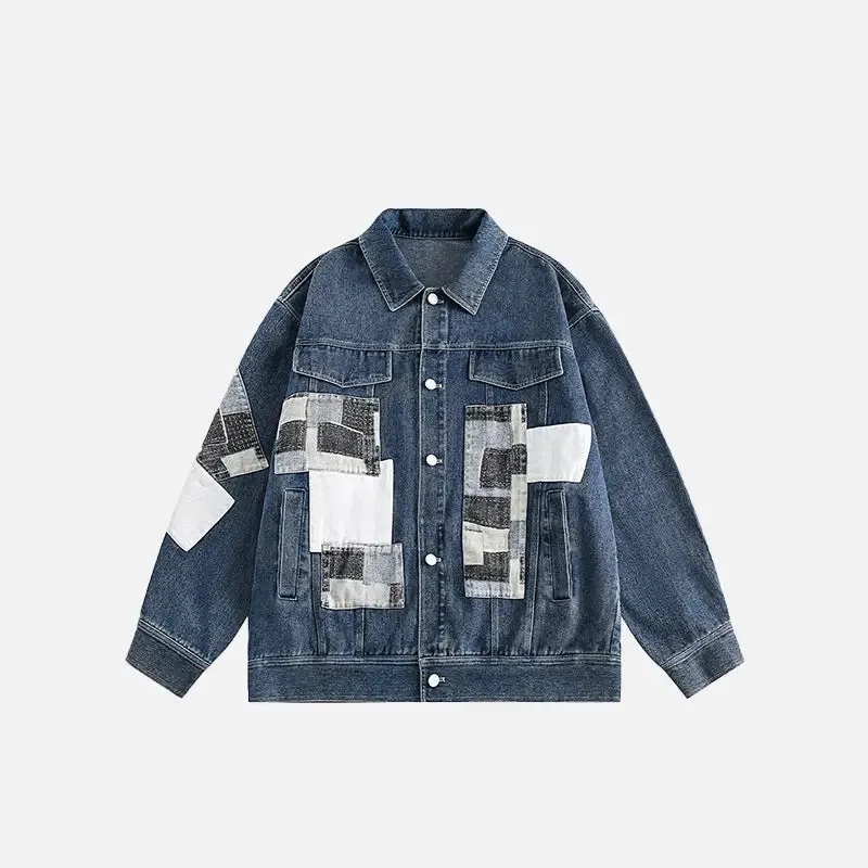 Y2K Denim Jacket with Lapel Collar and One-Button Closure