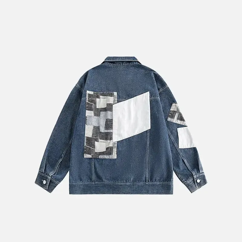 Y2K Denim Jacket with Lapel Collar and One-Button Closure