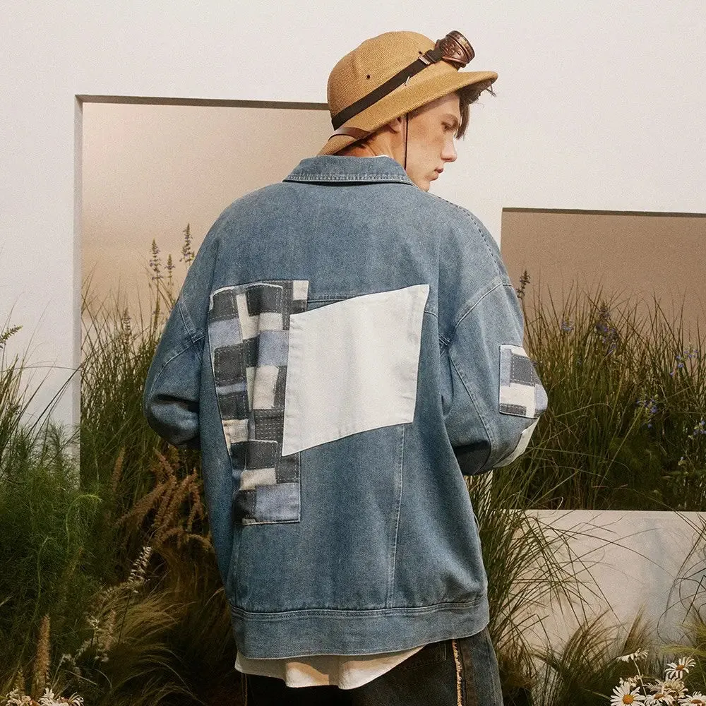Y2K Denim Jacket with Lapel Collar and One-Button Closure