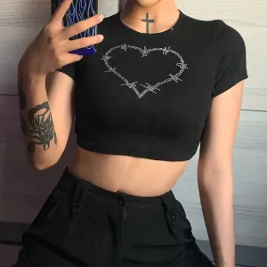 Y2K Rhinestone Heart Crop Tank by RocketsApparel