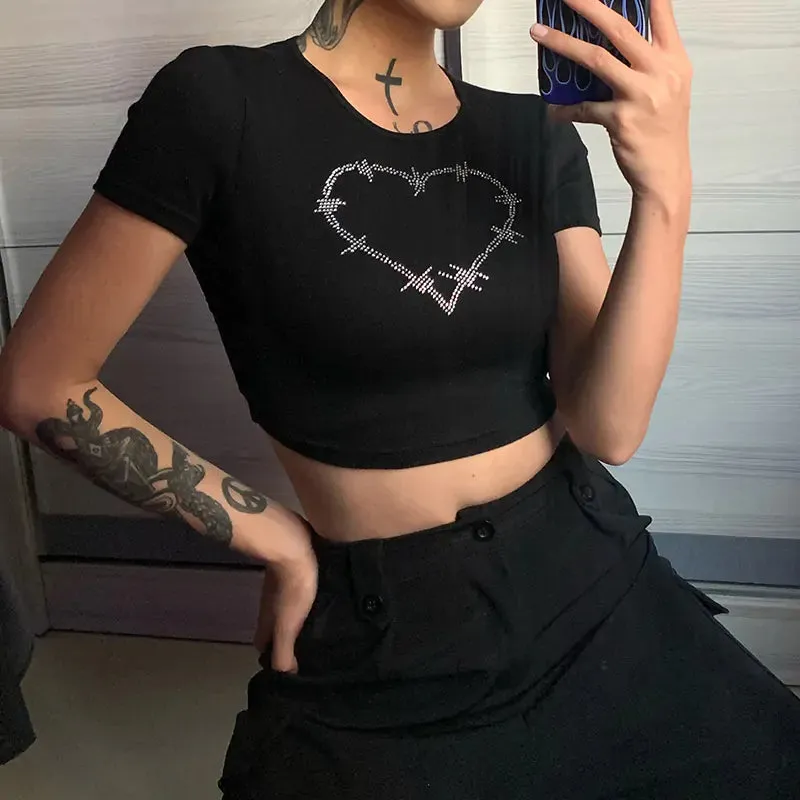 Y2K Rhinestone Heart Crop Tank by RocketsApparel