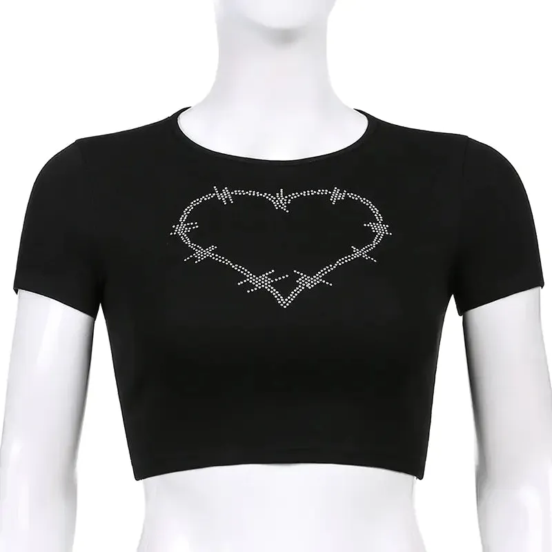 Y2K Rhinestone Heart Crop Tank by RocketsApparel