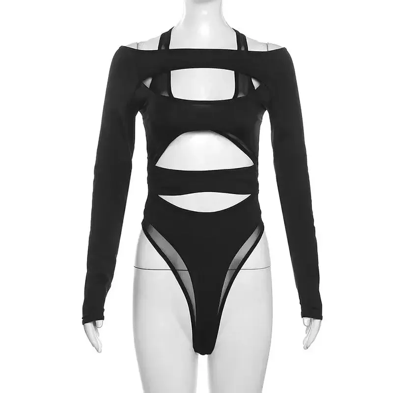 Y2K Women's Slim Fit Mesh Bodysuit for Autumn Winter Fashion