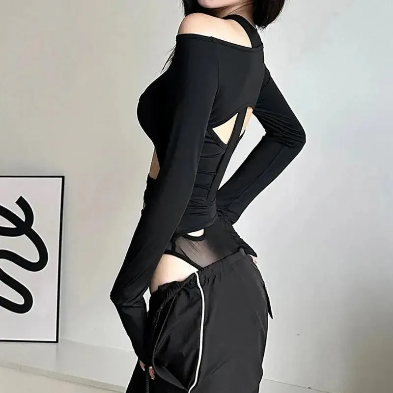Y2K Women's Slim Fit Mesh Bodysuit for Autumn Winter Fashion