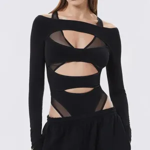 Y2K Women's Slim Fit Mesh Bodysuit for Autumn Winter Fashion