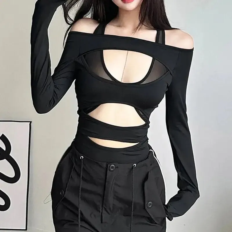 Y2K Women's Slim Fit Mesh Bodysuit for Autumn Winter Fashion