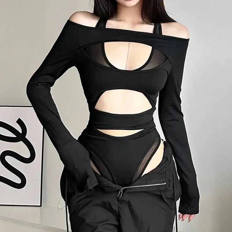 Y2K Women's Slim Fit Mesh Bodysuit for Autumn Winter Fashion