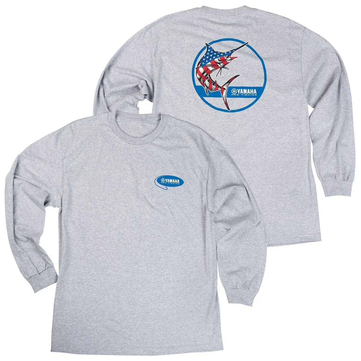 Yamaha CRP-18LML-GY-MD - Men's Pro Fishing Patriotic Marlin Long Sleeve Tee - Medium
