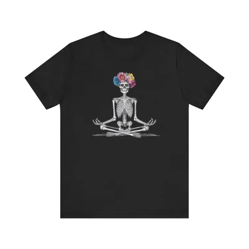 Yoga Skeleton Tee Unisex Jersey Short with Flower Head