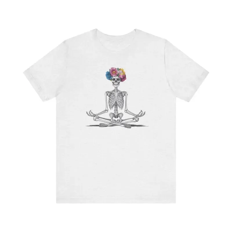Yoga Skeleton Tee Unisex Jersey Short with Flower Head