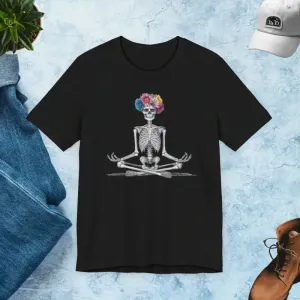 Yoga Skeleton Tee Unisex Jersey Short with Flower Head