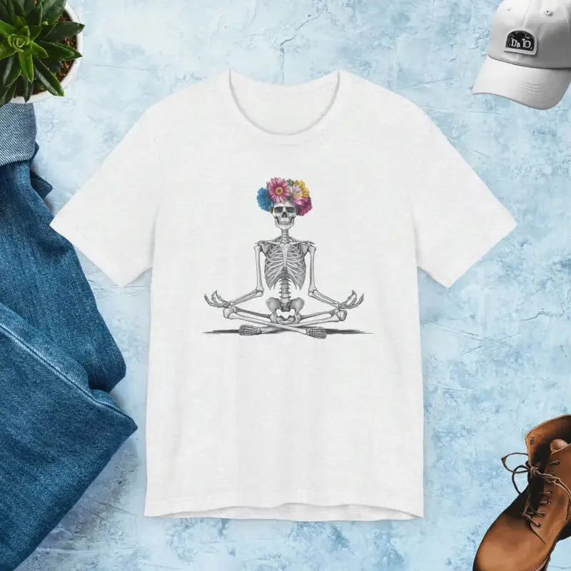 Yoga Skeleton Tee Unisex Jersey Short with Flower Head