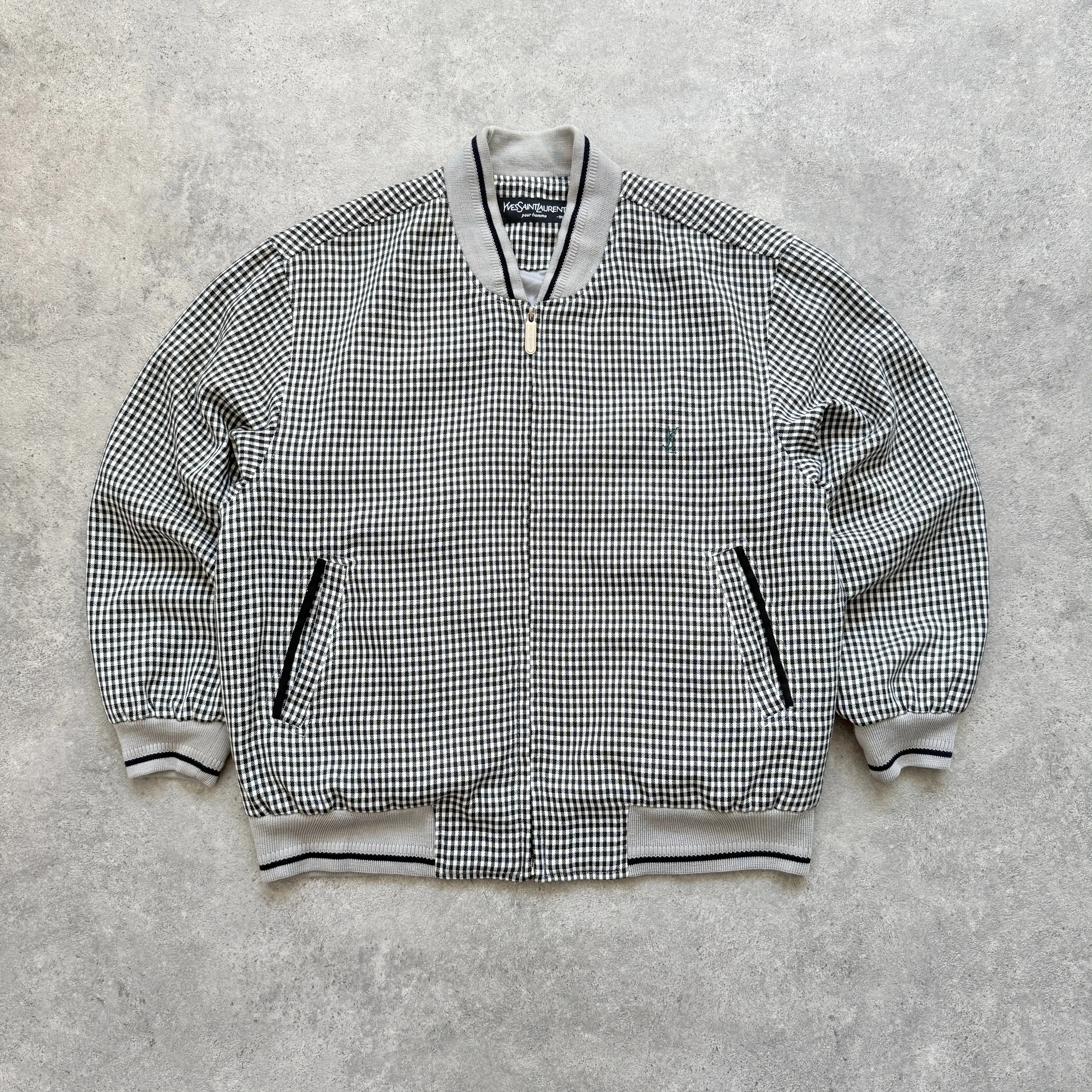 YSL 2000s embroidered check bomber jacket (M)