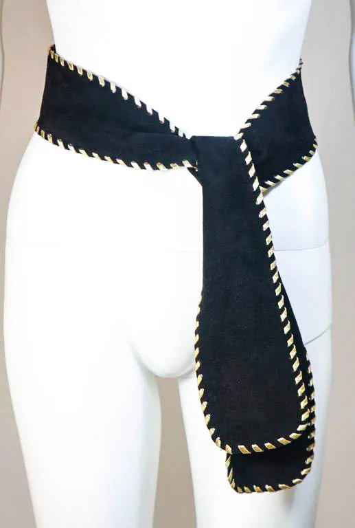 YVES SAINT LAURENT Black Suede Skirt w/ Gold Detail Size 36