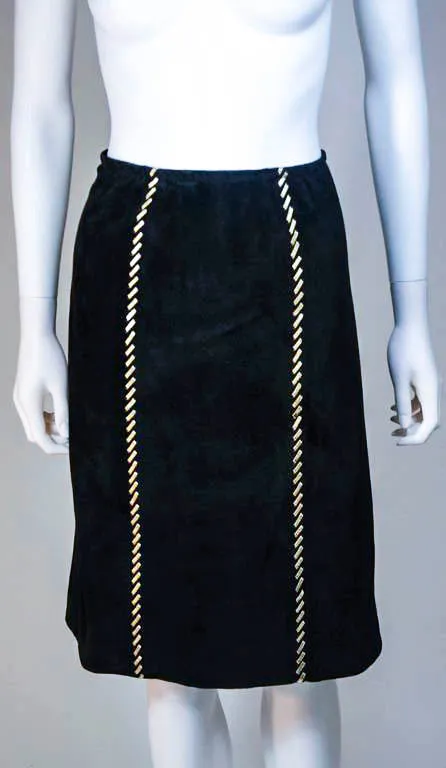 YVES SAINT LAURENT Black Suede Skirt w/ Gold Detail Size 36
