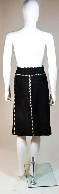 YVES SAINT LAURENT Black Suede Skirt w/ Gold Detail Size 36