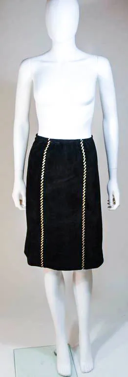 YVES SAINT LAURENT Black Suede Skirt w/ Gold Detail Size 36