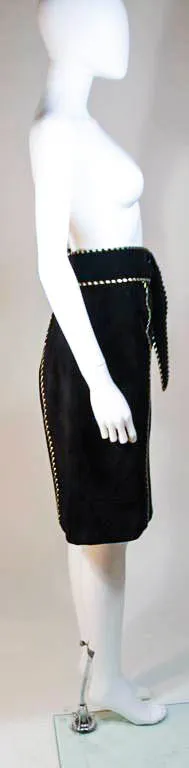 YVES SAINT LAURENT Black Suede Skirt w/ Gold Detail Size 36