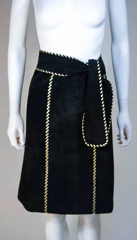 YVES SAINT LAURENT Black Suede Skirt w/ Gold Detail Size 36