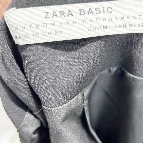 Zara Black Minimalist Moto Jacket Side Buckles V-Neck Medium