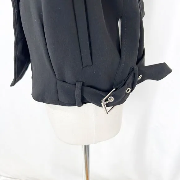 Zara Black Minimalist Moto Jacket Side Buckles V-Neck Medium