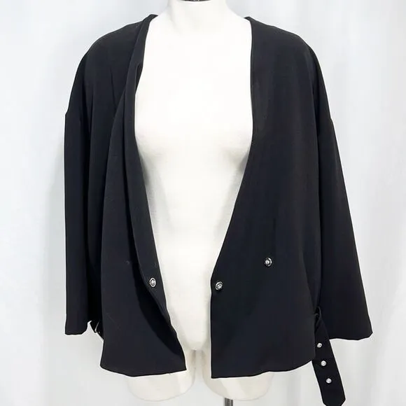 Zara Black Minimalist Moto Jacket Side Buckles V-Neck Medium