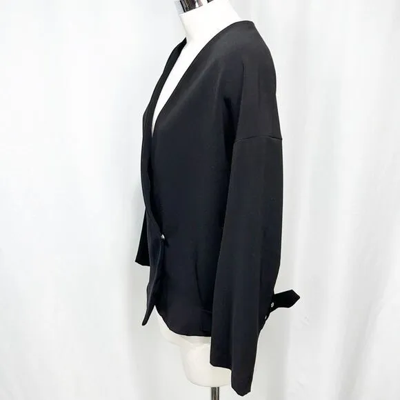 Zara Black Minimalist Moto Jacket Side Buckles V-Neck Medium