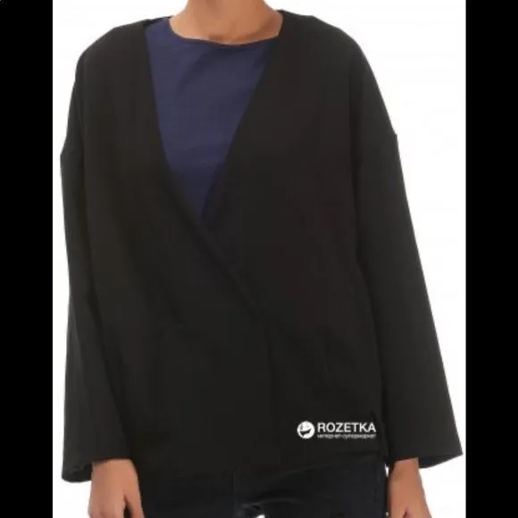 Zara Black Minimalist Moto Jacket Side Buckles V-Neck Medium