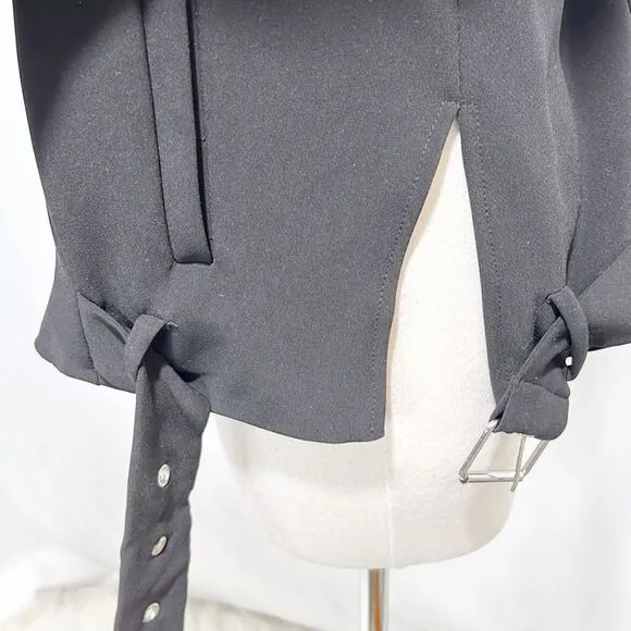 Zara Black Minimalist Moto Jacket Side Buckles V-Neck Medium
